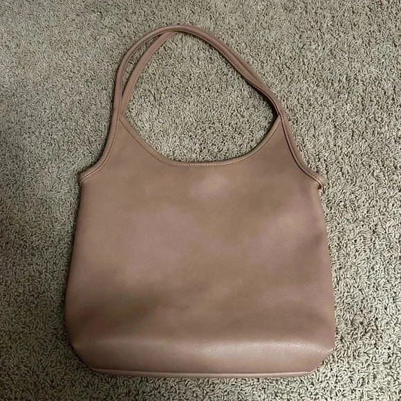 NWOT Beige Faux Leather Handbag with Suede Interior and removable pouch - Picture 1 of 4
